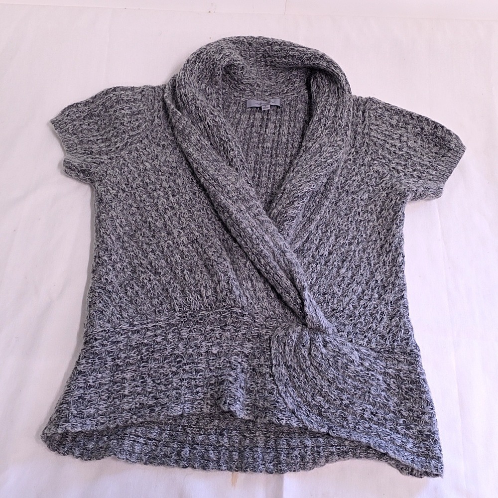 Classiques Entier Sweater S Grey Silk Mohair Cashmere Faux Wrap Shawl Collar